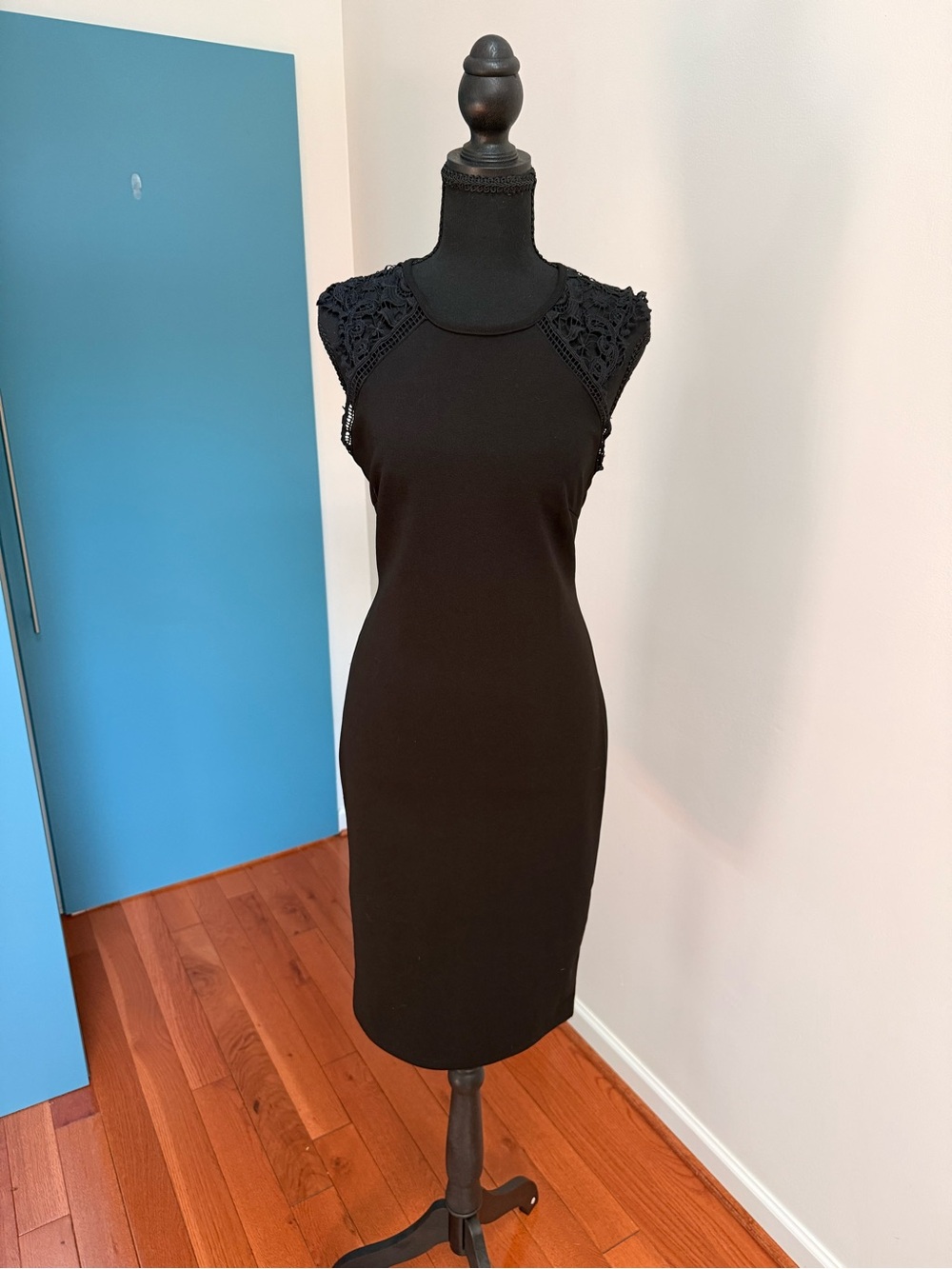 SHEIN Black Lace Cap-Sleeve Midi Dress Sz Medium
